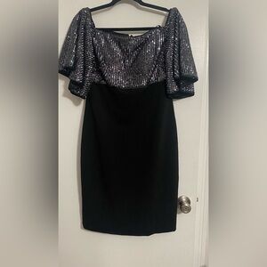 Aidan Mattox Silver Ruffled Sequin Off-Shoulder Mini Dress